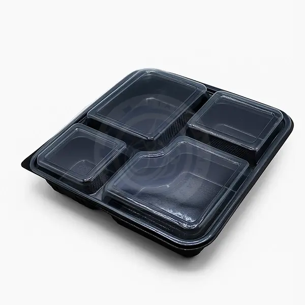 ظرف مربعی چهارخانه PP با درب PET (رستورانی)